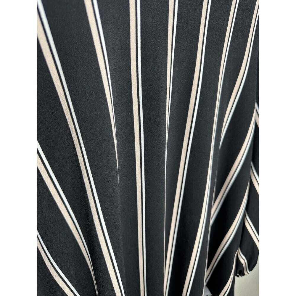 Adrianna Papell Blouse Womens Large Black White Stripe 3/4 Sleeve Elastic Cuffs - Picture 2 of 7